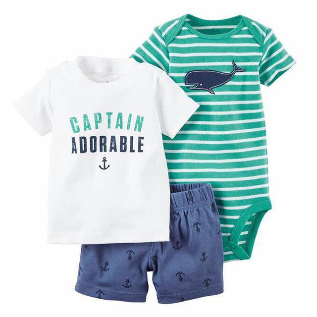 Baby Sets T Shirt Short Romper Outfit Green White