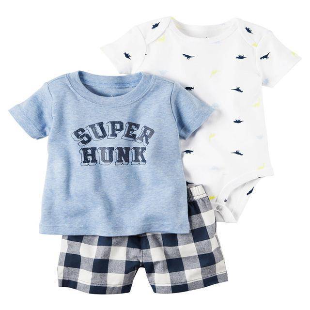 Baby Sets T Shirt Short Romper Outfit Blue White