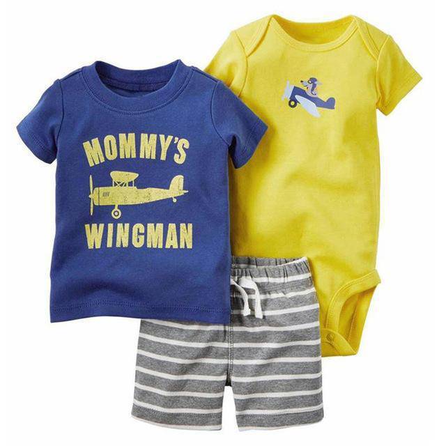 Baby Sets T Shirt Short Romper Outfit Yellow Blue
