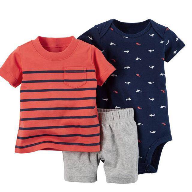 Baby Sets T Shirt Short Romper Outfit Blue Red