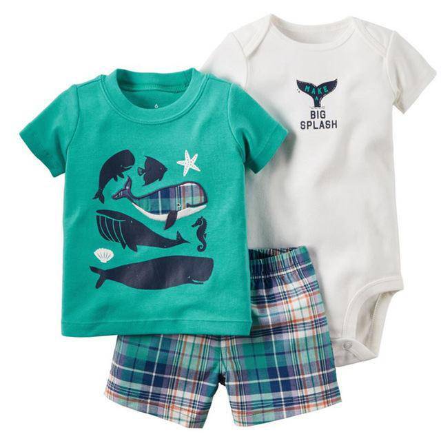 Baby Sets T Shirt Short Romper Outfit White Green