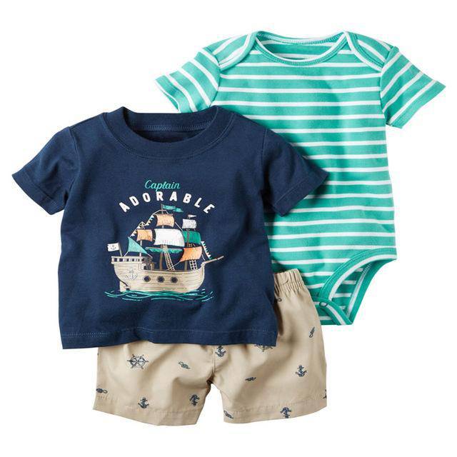 Baby Sets T Shirt Short Romper Outfit Navy Green