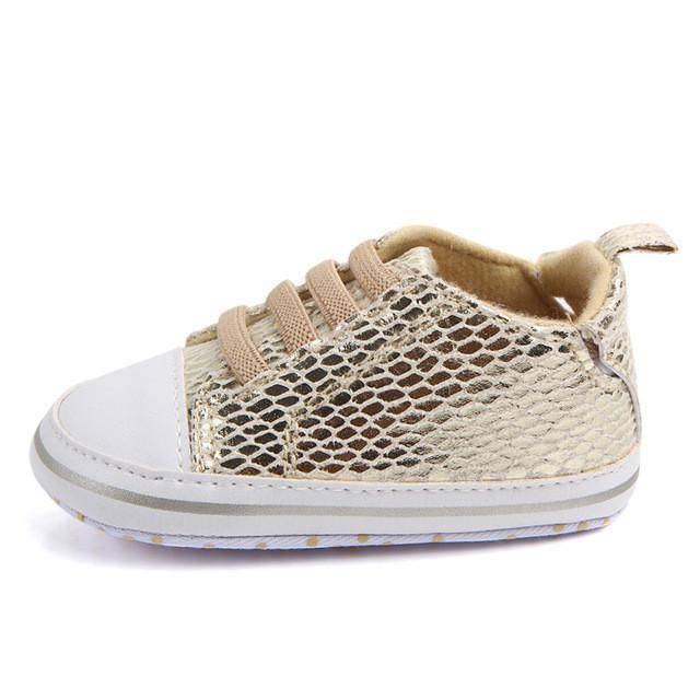 Baby Soft Bottom Sole Bling Mesh Shoes Gold