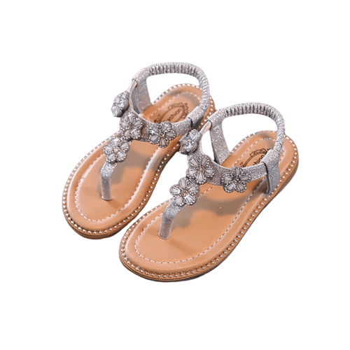 Baby Toddler Girls Summer Beach Floral Crystal Sandals Shoes Silver