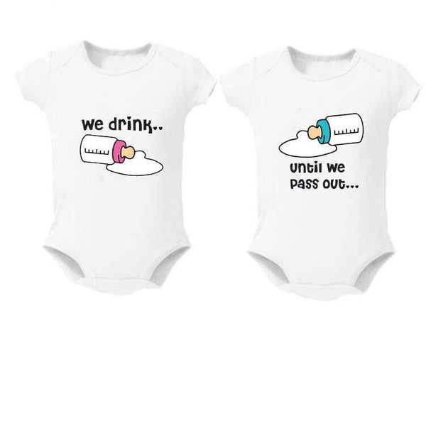Baby Twin Milk Bottle Bodysuit Red Blue