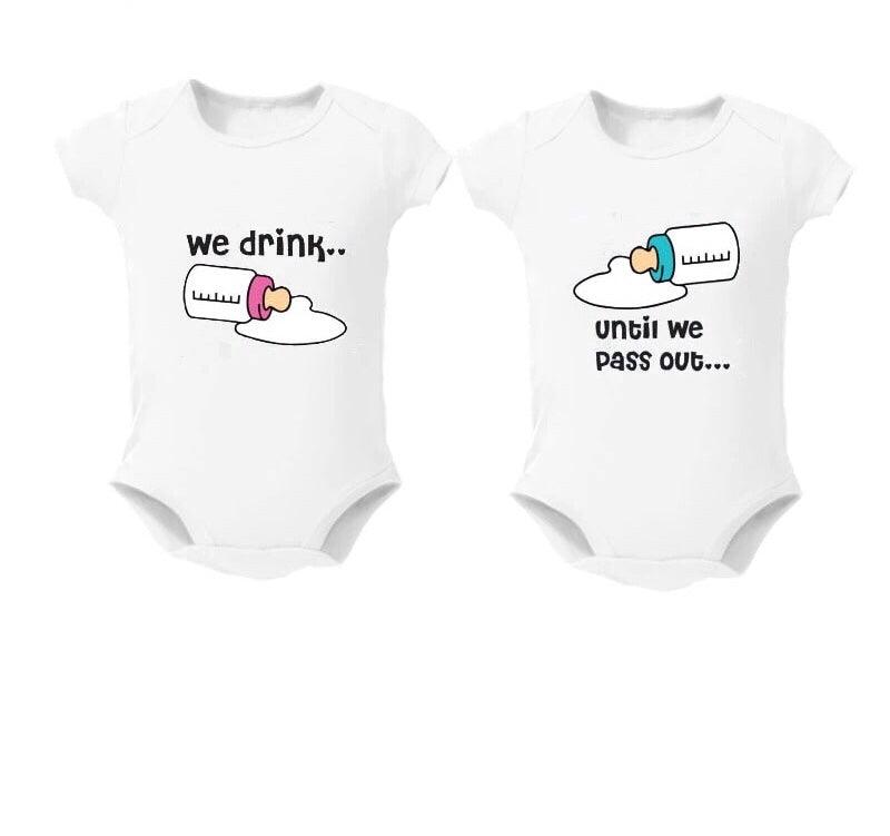 Baby Twin Milk Bottle Bodysuit Red Blue