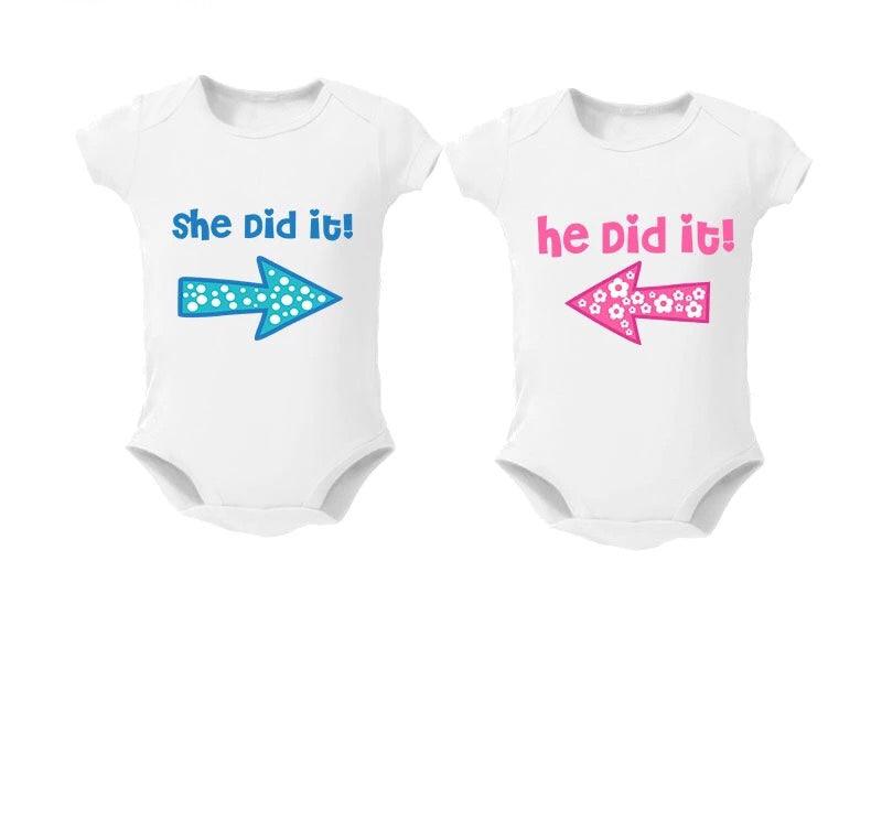 Baby Twin Milk Bottle Bodysuit Blue Pink