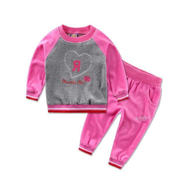 Baby Unisex Blouse Velvet Sport Suit Pants Pink