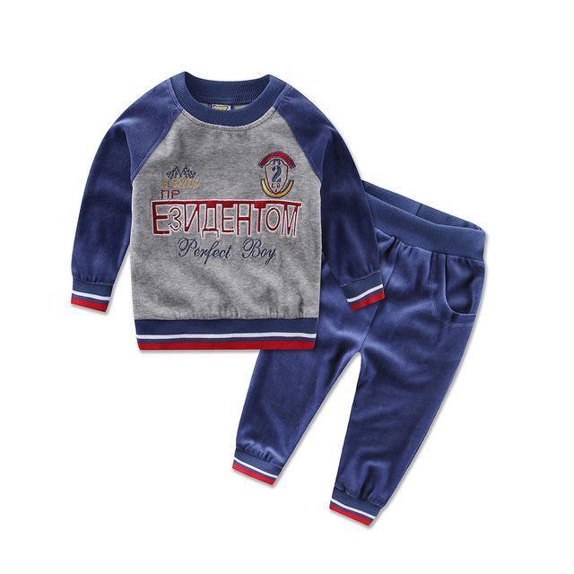 Baby Unisex Blouse Velvet Sport Suit Pants Blue