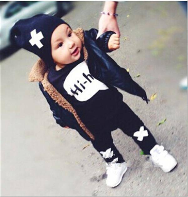 Baby Unisex Boys Girls T Shirt Pants Outfit Clothes Black White