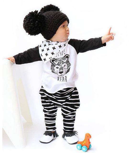 Baby Unisex Boys Girls T Shirt Pants Outfit Clothes White Black