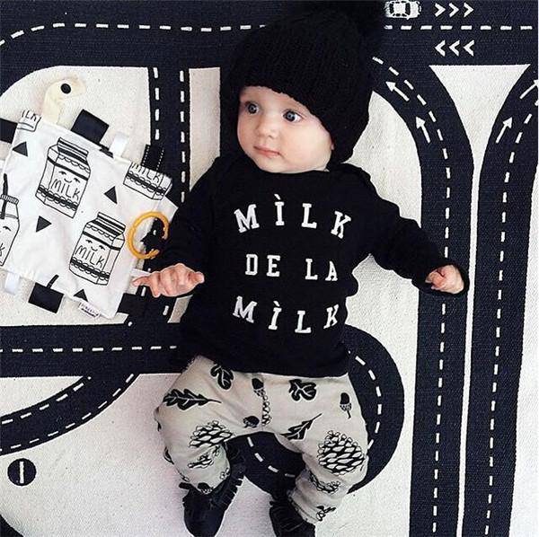 Baby Unisex Boys Girls T Shirt Pants Outfit Clothes Black