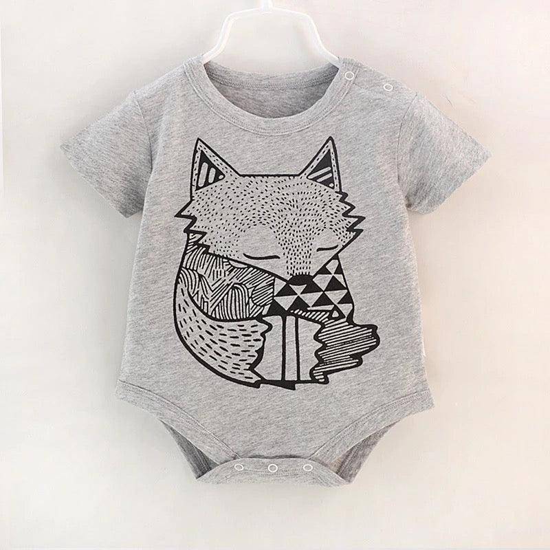 Baby Unisex Wolf Animal Design Romper Gray Fox