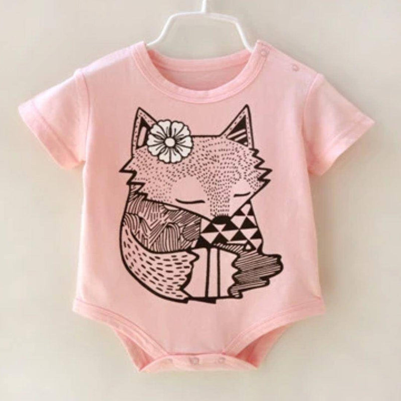 Baby Unisex Wolf Animal Design Romper Pink Fox