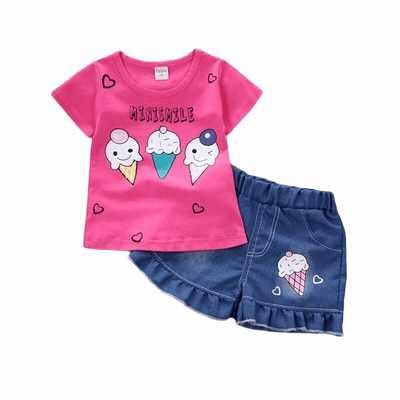 Baby Girls Minismile T Shirt Denim Short Outfit pink