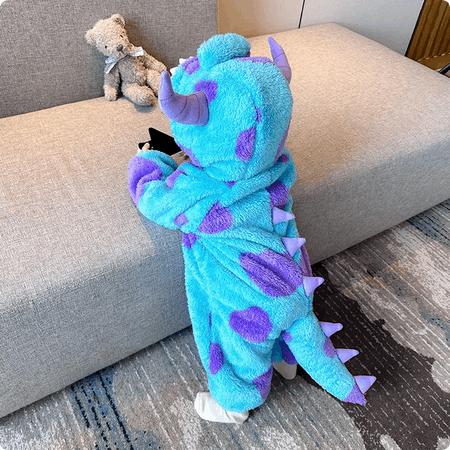Baby Dinosaur Fluffy Hooded Romper Snowsuit Blue