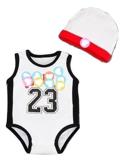 Beanie Newborn Letter Jersey Romper White