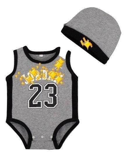 Beanie Newborn Letter Jersey Romper Gray