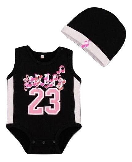 Beanie Newborn Letter Jersey Romper Black