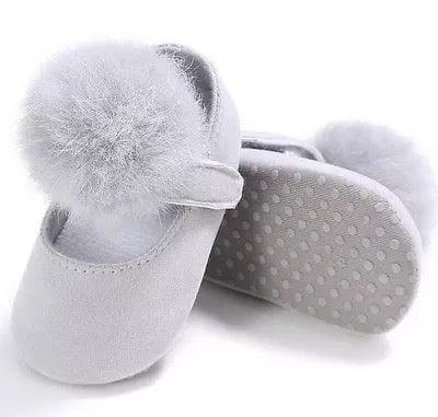 Beautiful Baby Girl Princess Soft Plush Pom Shoes Gray