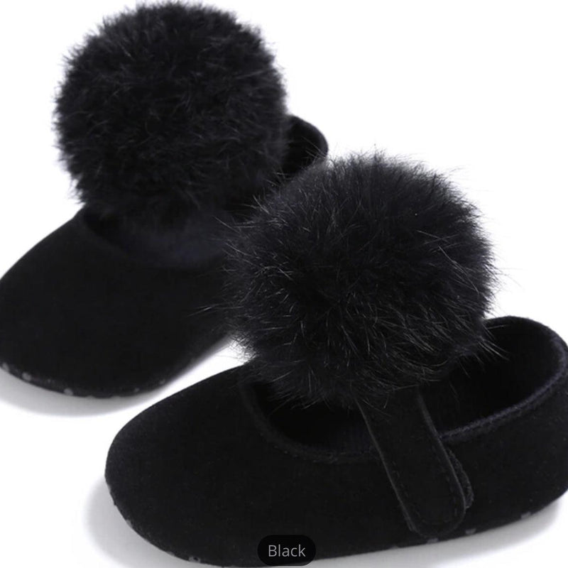 Beautiful Baby Girl Princess Soft Plush Pom Shoes Black