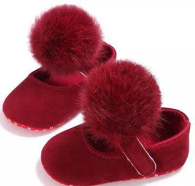 Beautiful Baby Girl Princess Soft Plush Pom Shoes Red