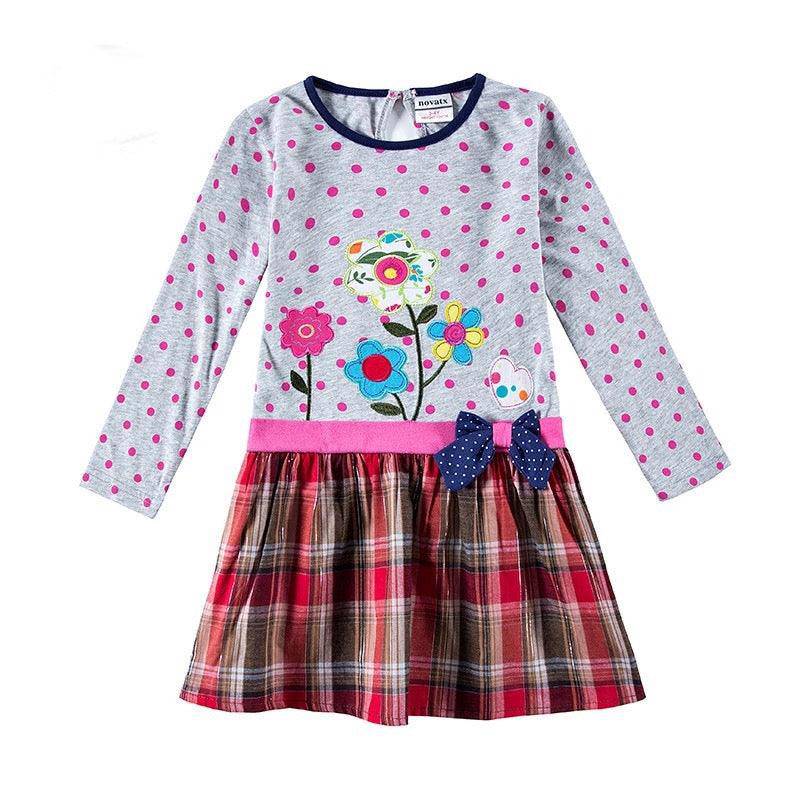 Beautiful Casual Floral Embroidery Girls Dress Grey Pink
