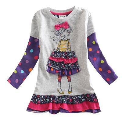 Beautiful Casual Floral Embroidery Girls Dress Grey Purple