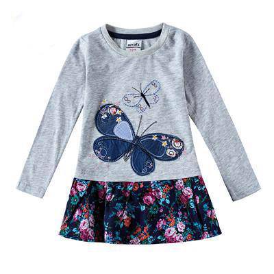 Beautiful Casual Floral Embroidery Girls Dress Grey