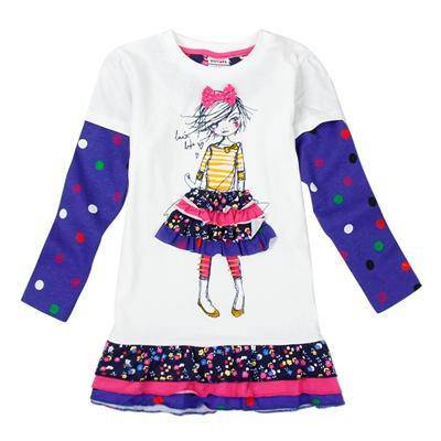 Beautiful Casual Floral Embroidery Girls Dress White Purple