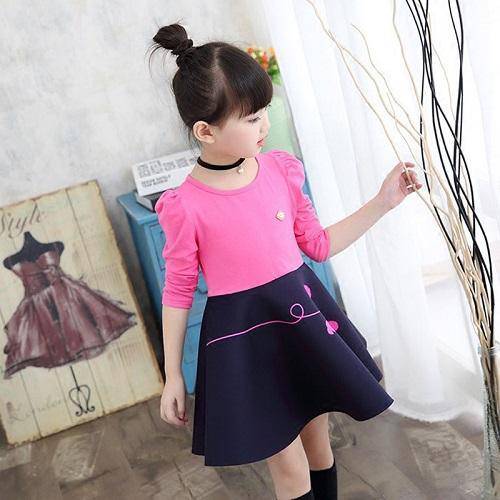 Beautiful Girls Dog mosaic Dress Pink Dark Blue