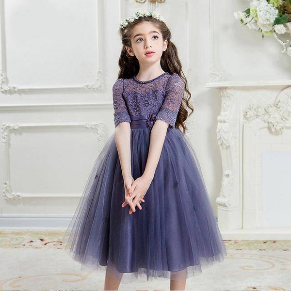 Beautiful Princess White Party Gown Purple Lace Dress Purple