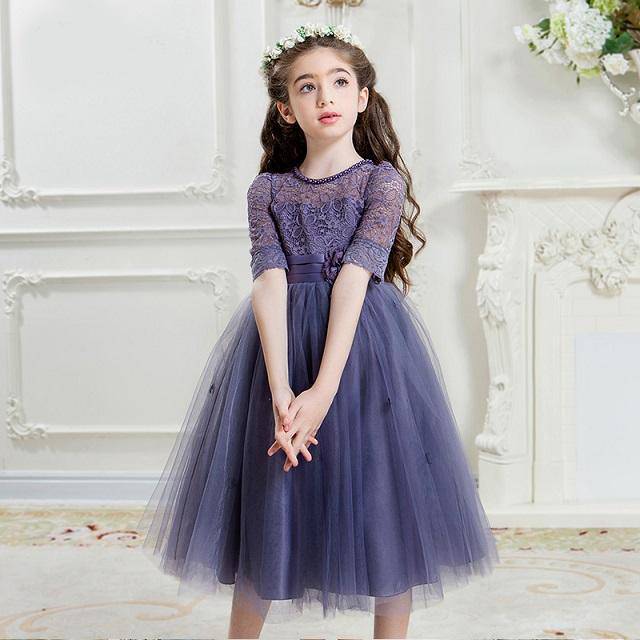 Beautiful Princess White Party Gown Purple Lace Dress Purple
