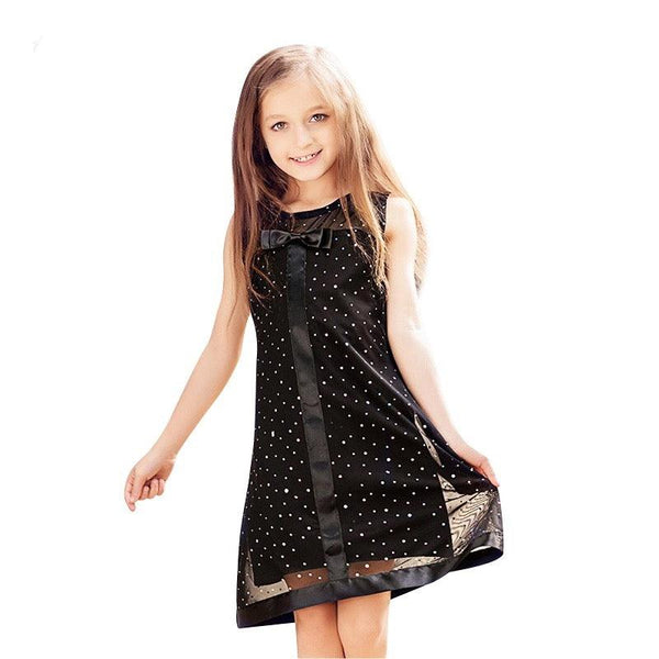 Black Cute Bowknot Sequined Dress For Girls