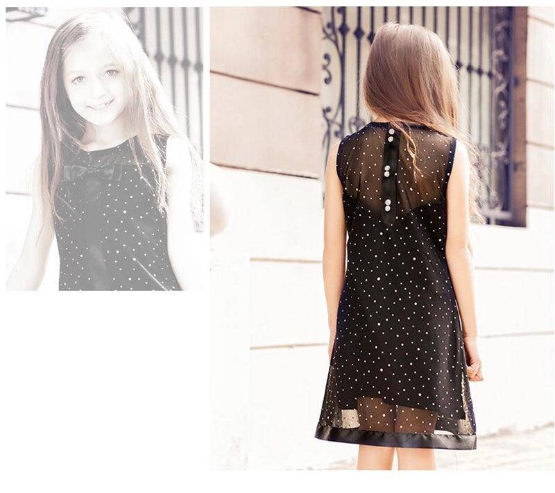 Black Cute Bowknot Sequined Dress For Girls