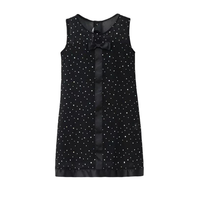 Black Cute Bowknot Sequined Dress For Girls