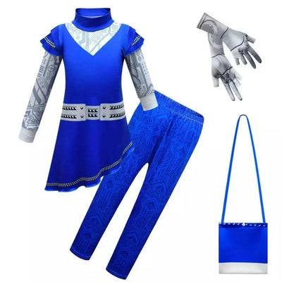 Blue Zombies 3 Cheerleader Addison Halloween Costume Blue dress with pant gloves bag
