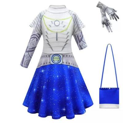 Blue Zombies 3 Cheerleader Addison Halloween Costume Blue white Dress with gloves bag