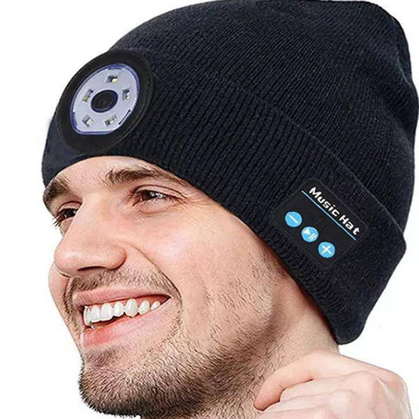 Bluetooth 5.0 Led Stereo Rechargeable Warm Hat Black