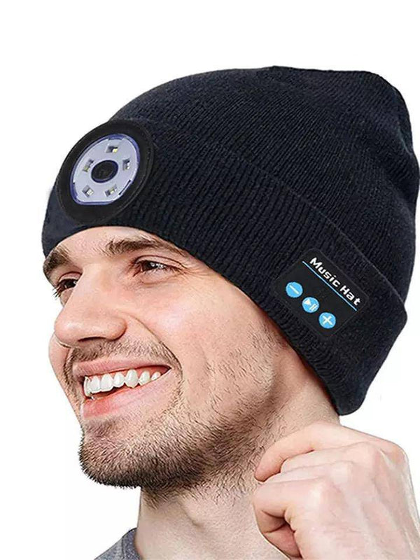 Bluetooth 5.0 Led Stereo Rechargeable Warm Hat Black