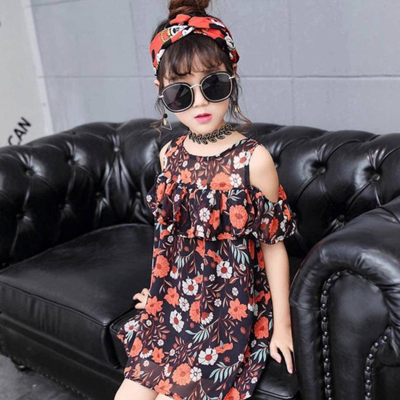Bohemian Style Floral Sleeveless Girls Dresses Orange