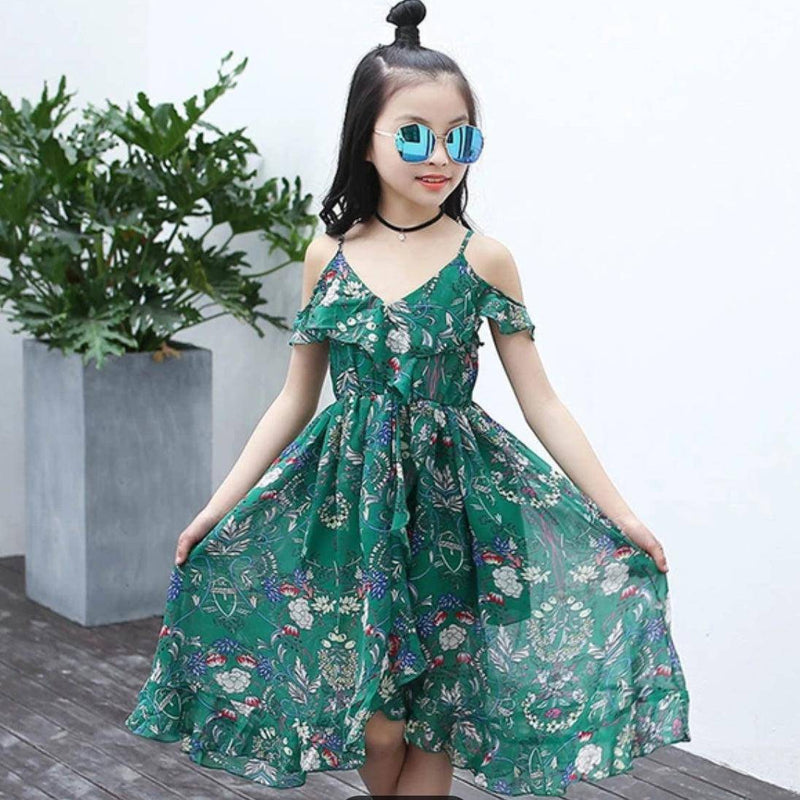 Bohemian Style Floral Sleeveless Girls Dresses Green