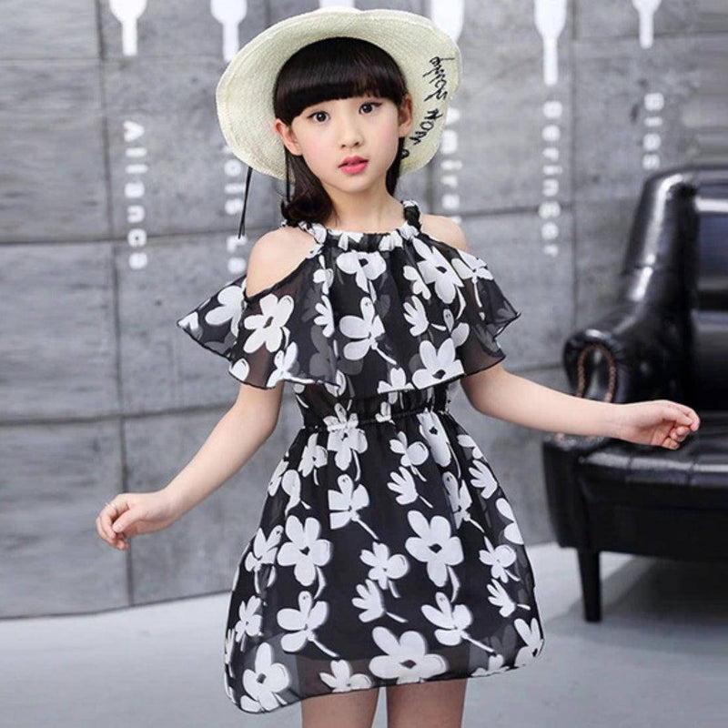 Bohemian Style Floral Sleeveless Girls Dresses White Black