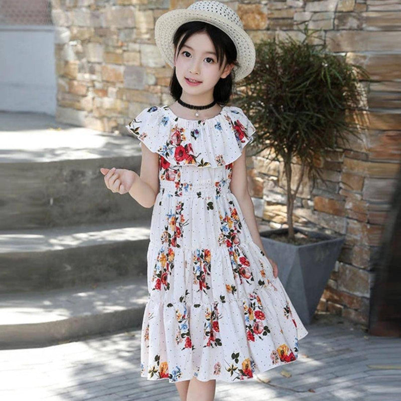 Bohemian Stylish Girls Floral Dresses White Red
