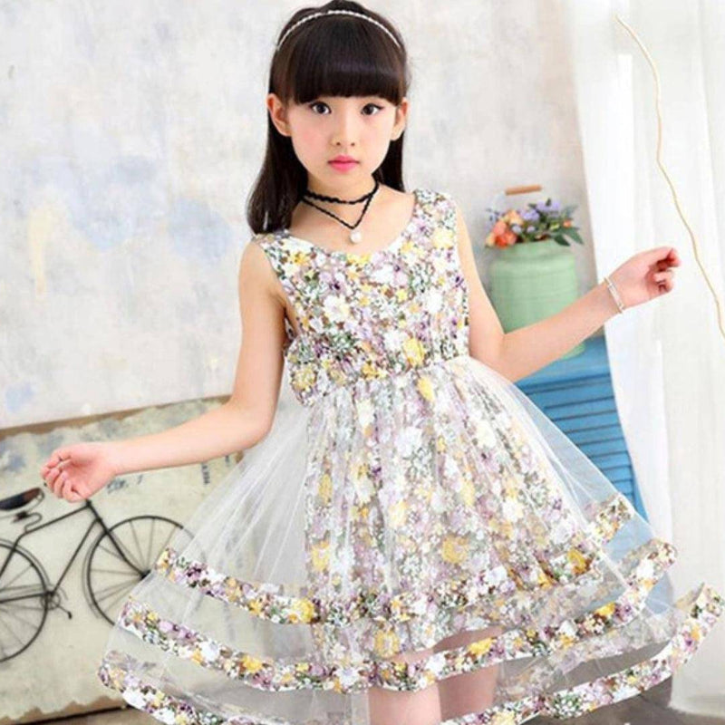 Bohemian Stylish Girls Floral Dresses Light Yellow