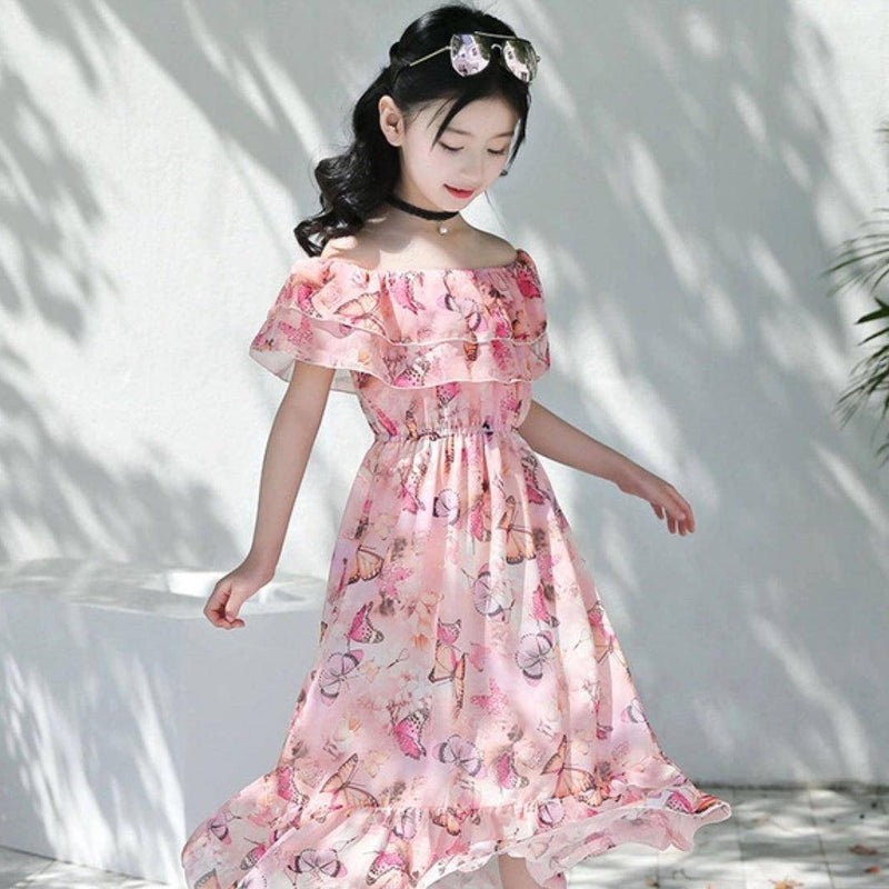 Bohemian Stylish Girls Floral Dresses Pink