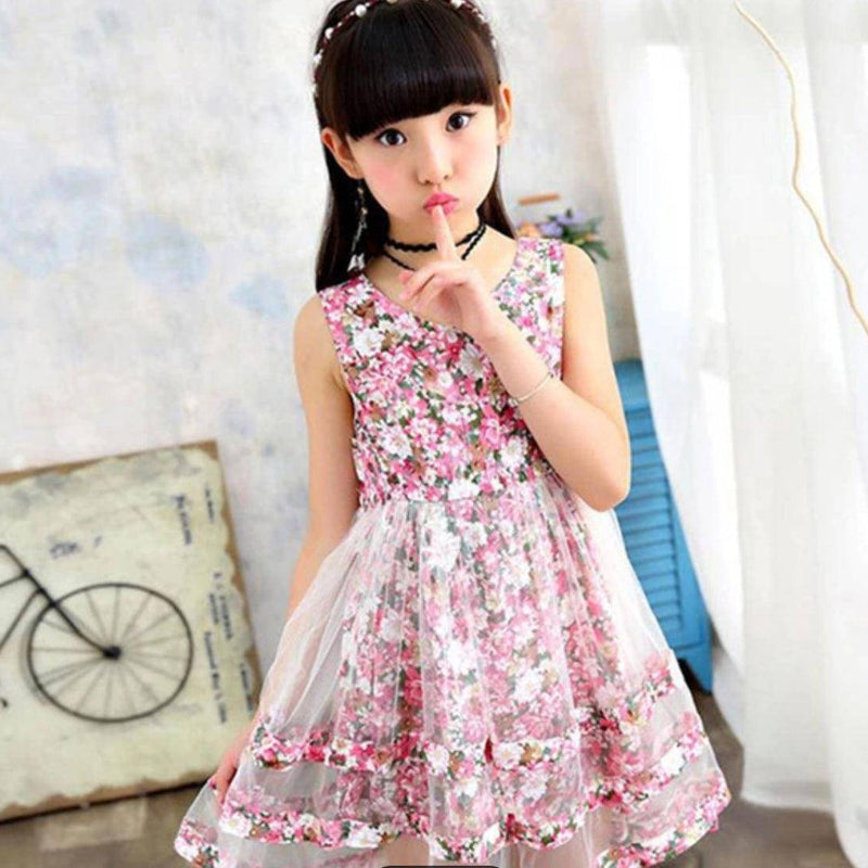 Bohemian Stylish Girls Floral Dresses Pink White