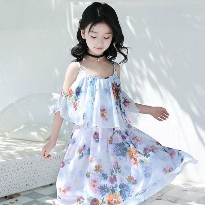 Bohemian Stylish Girls Floral Dresses White