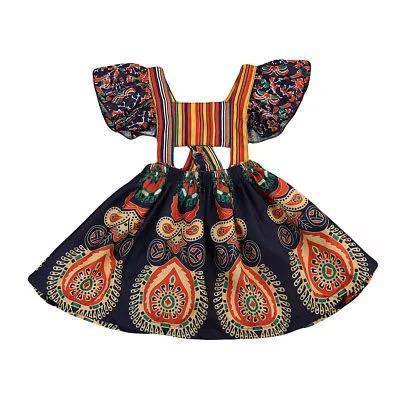 Boho Floral Toddler Girl’s Party Dress Brown