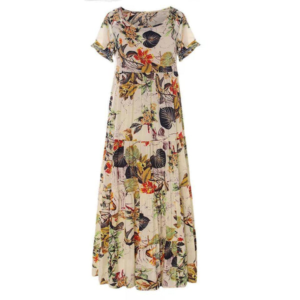 Summer Dress Women Vintage Floral Sundress Light brown